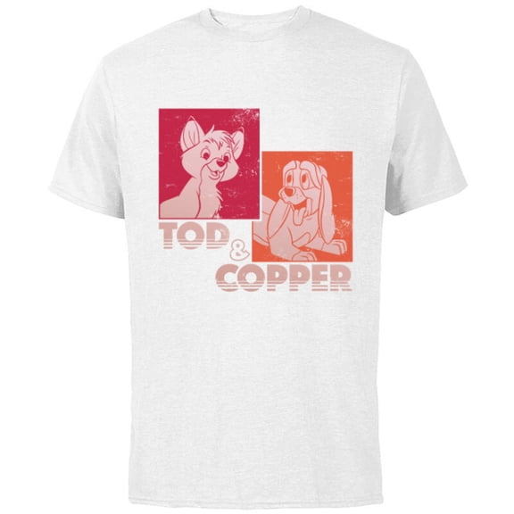 Disney The Fox and the Hound Tod & Copper Retro - Short Sleeve Cotton T-Shirt for Adults -Customized-White