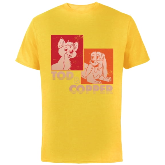 Disney The Fox and the Hound Tod & Copper Retro - Short Sleeve Cotton T-Shirt for Adults -Customized-Yellow