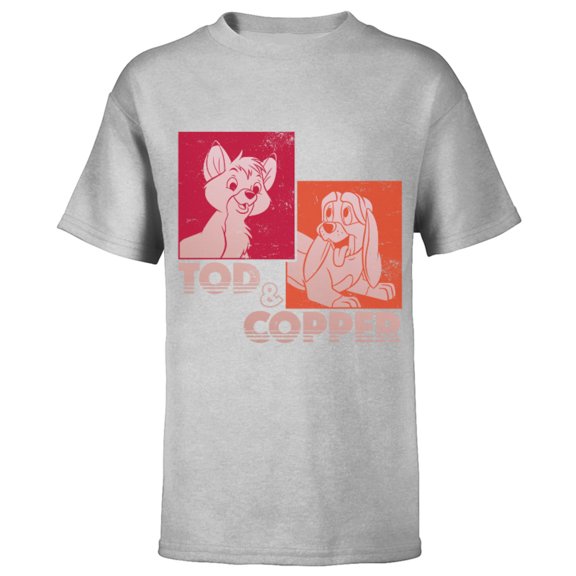 Disney The Fox and the Hound Tod & Copper Retro - Short Sleeve T-Shirt for Kids -Customized-Athletic Heather