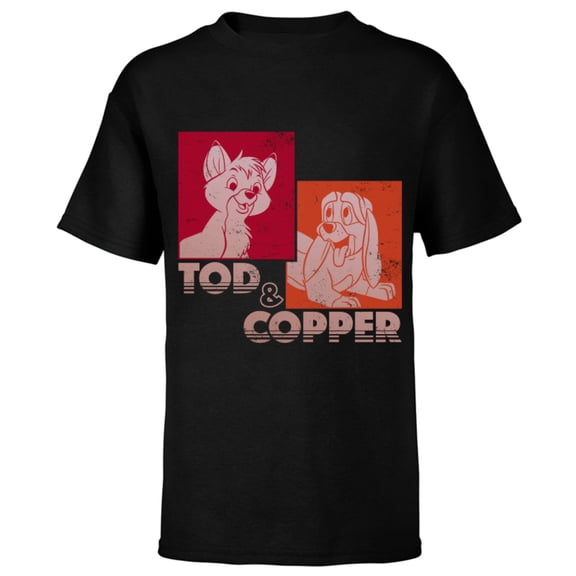 Disney The Fox and the Hound Tod & Copper Retro - Short Sleeve T-Shirt for Kids -Customized-Black