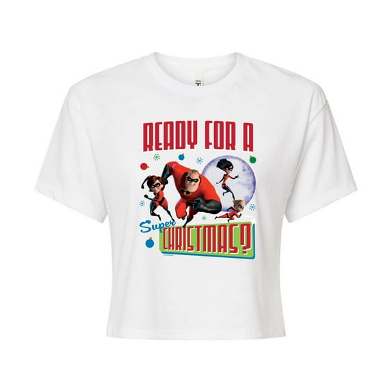 Disney The Incredibles - Holiday - Ready For A Super Christmas - Juniors Cropped Cotton Blend T-Shirt