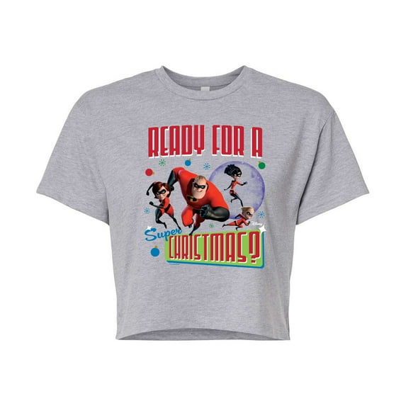 Disney The Incredibles - Holiday - Ready For A Super Christmas - Juniors Cropped Cotton Blend T-Shirt