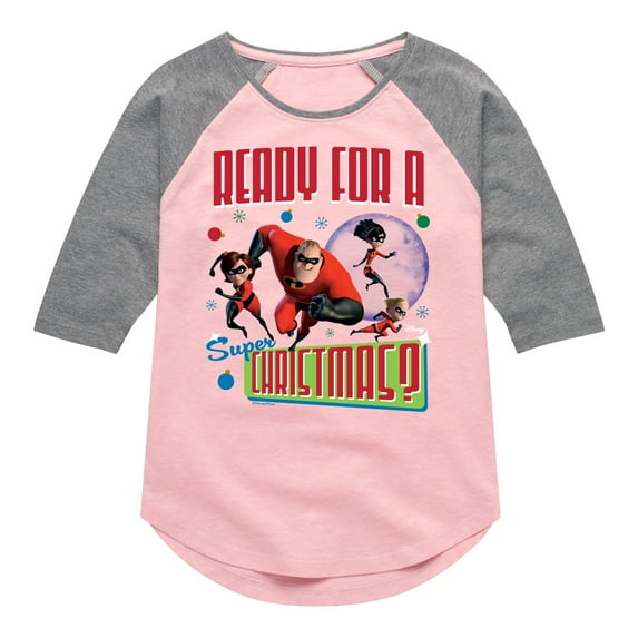 Disney The Incredibles - Holiday - Ready For A Super Christmas - Toddler & Youth Girls Raglan Graphic T-Shirt