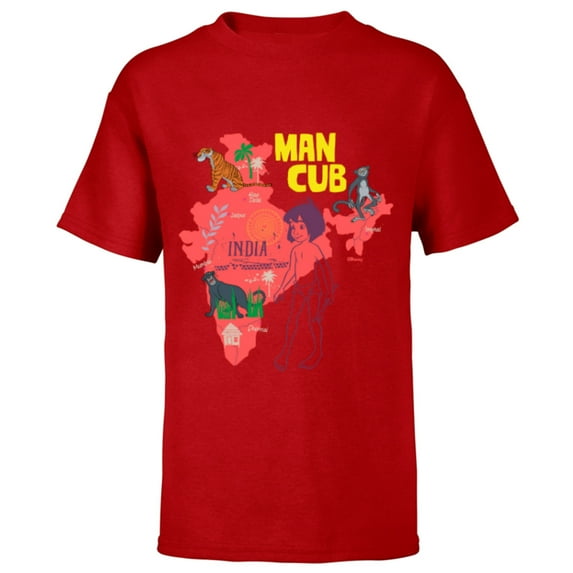 Disney The Jungle Book Mowgli the Man Cub - Short Sleeve T-Shirt for Kids - Customized-Red