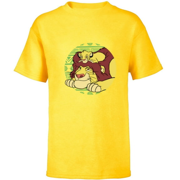 Disney The Lion King 30th Anniversary Mufasa & Simba Retro - Short Sleeve T-Shirt for Kids - Customized-Yellow