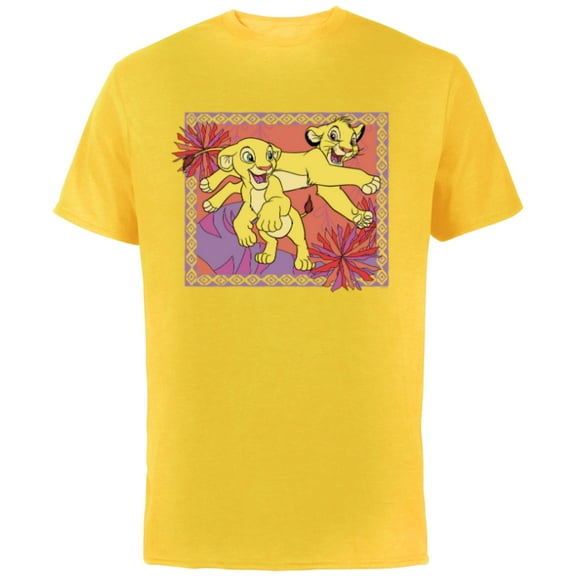 Disney The Lion King 30th Anniversary Simba & Nala Cubs - Short Sleeve Cotton T-Shirt for Adults - Customized-Yellow