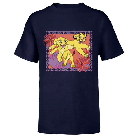 Disney The Lion King 30th Anniversary Simba & Nala Cubs - Short Sleeve T-Shirt for Kids - Customized-Navy