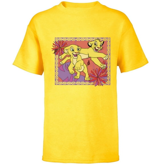 Disney The Lion King 30th Anniversary Simba & Nala Cubs - Short Sleeve T-Shirt for Kids - Customized-Yellow