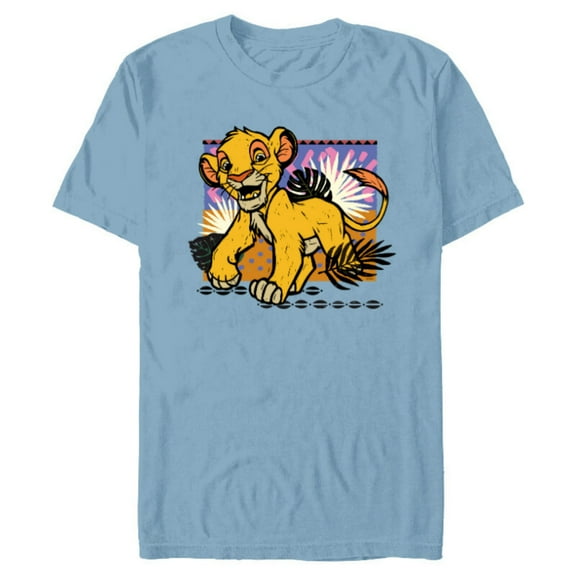 Disney The Lion King 30th Anniversary Wood Block Style Simba - Short Sleeve Blended T-Shirt for Adults - Customized-Ocean Blue