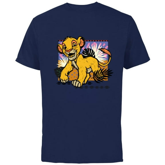 Disney The Lion King 30th Anniversary Wood Block Style Simba - Short Sleeve Cotton T-Shirt for Adults - Customized-Navy