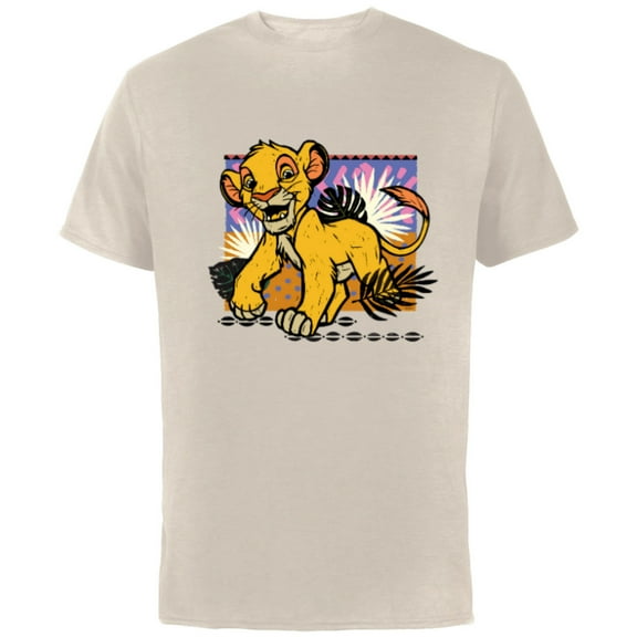 Disney The Lion King 30th Anniversary Wood Block Style Simba - Short Sleeve Cotton T-Shirt for Adults - Customized-Natural