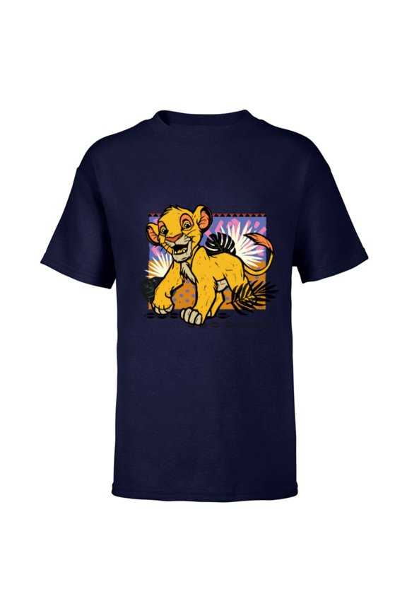 The Lion King 30th Anniversary Wood Block Style Simba - Short Sleeve T-Shirt for Kids - Customized-Navy
