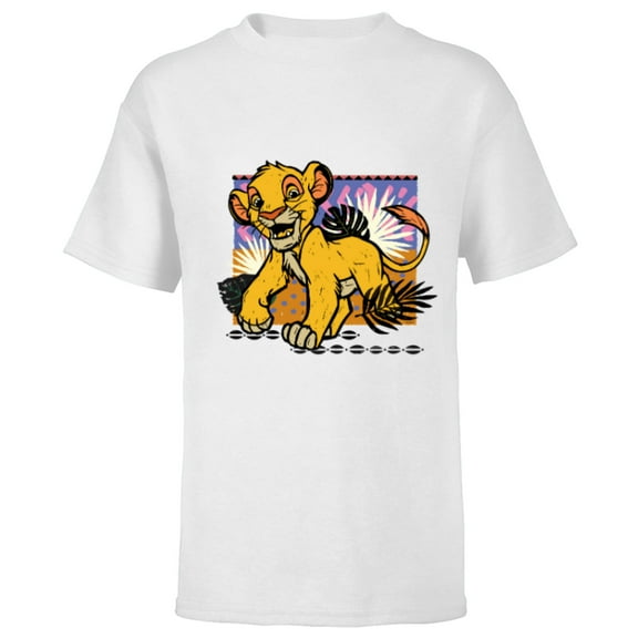 Disney The Lion King 30th Anniversary Wood Block Style Simba - Short Sleeve T-Shirt for Kids - Customized-White
