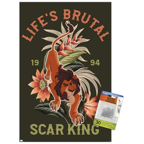 Disney The Lion King 30th - Scar Wall Poster with Push Pins, 14.725" x 22.375"