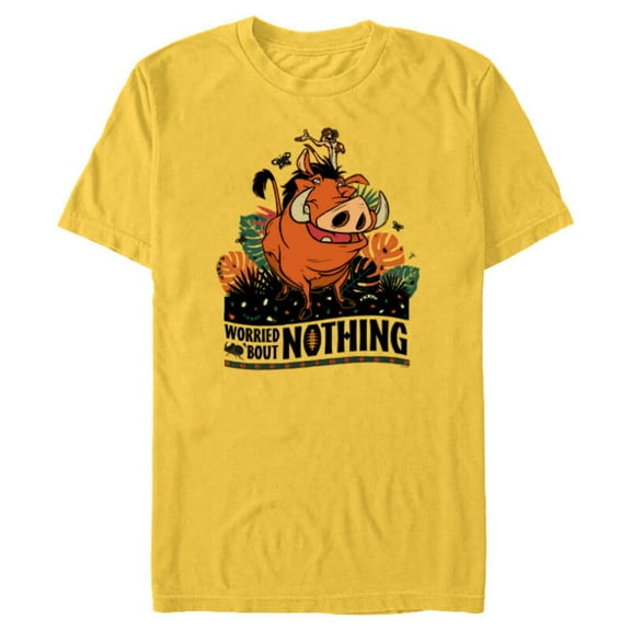 Disney The Lion King 30th Timon Pumbaa Worried ‘Bout Nothing - Short Sleeve Blended T-Shirt for Adults - Customized-Yellow