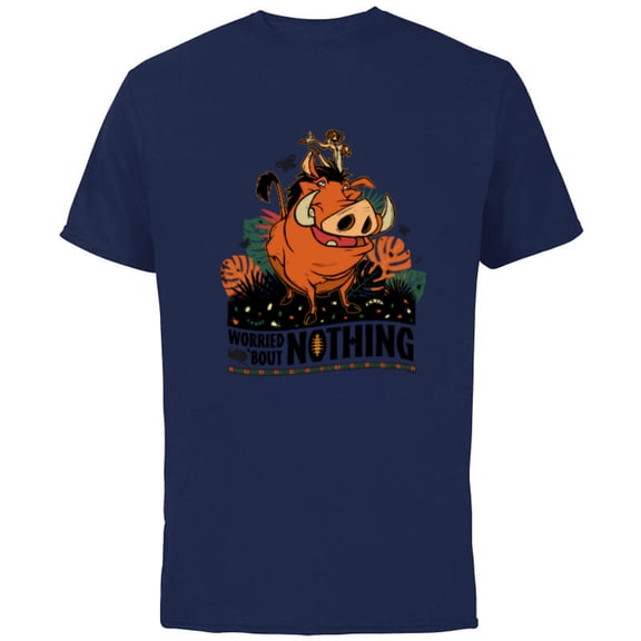 Disney The Lion King 30th Timon Pumbaa Worried ‘Bout Nothing - Short Sleeve Cotton T-Shirt for Adults - Customized-Navy