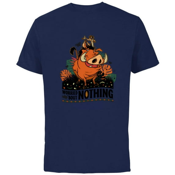 Disney The Lion King 30th Timon Pumbaa Worried ‘Bout Nothing - Short Sleeve Cotton T-Shirt for Adults - Customized-Navy