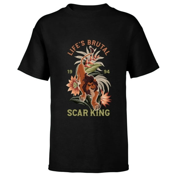 Disney The Lion King Anniversary ’94 Scar King Life’s Brutal - Short Sleeve T-Shirt for Kids - Customized-Black