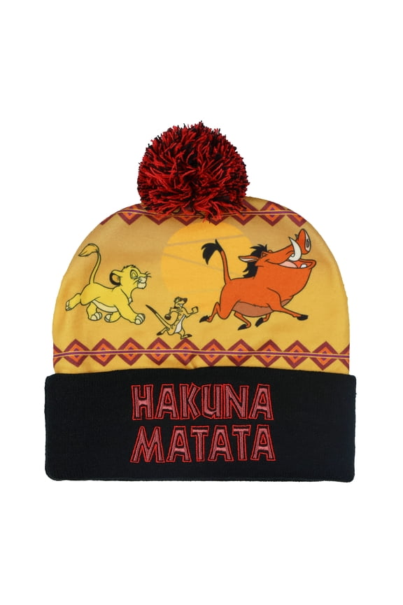 Disney The Lion King Beanie Hakuna Matata Sublimation Fleece Knit Cuffed Winter Hat