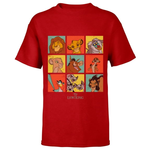 Disney The Lion King Characters 90s Grid - Short Sleeve T-Shirt for Kids - Customized-Red