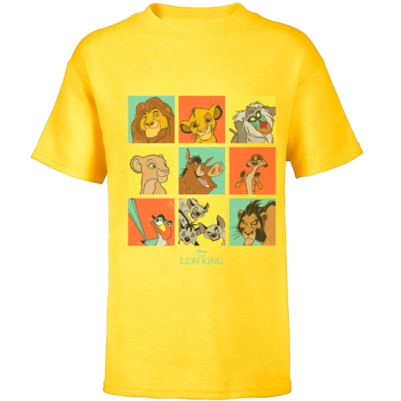 Disney The Lion King Characters 90s Grid - Short Sleeve T-Shirt for Kids - Customized-Yellow