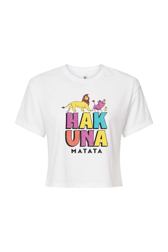 - The Lion King - Hakuna Matata Stacked - Juniors Cropped Cotton Blend T-Shirt
