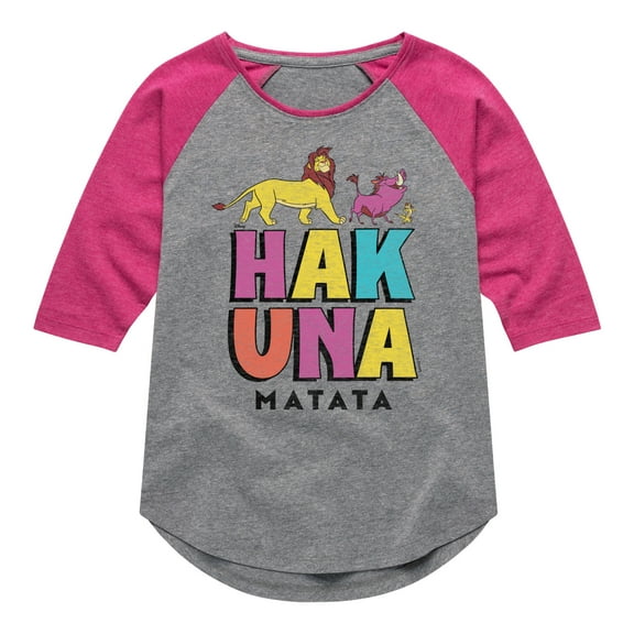 Disney - The Lion King - Hakuna Matata Stacked - Toddler & Youth Girls Raglan Graphic T-Shirt
