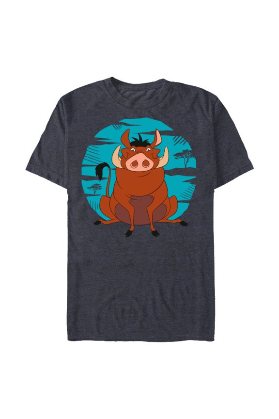 The Lion King Happy Pumbaa - Short Sleeve Blended T-Shirt for Adults -Customized-Navy Heather