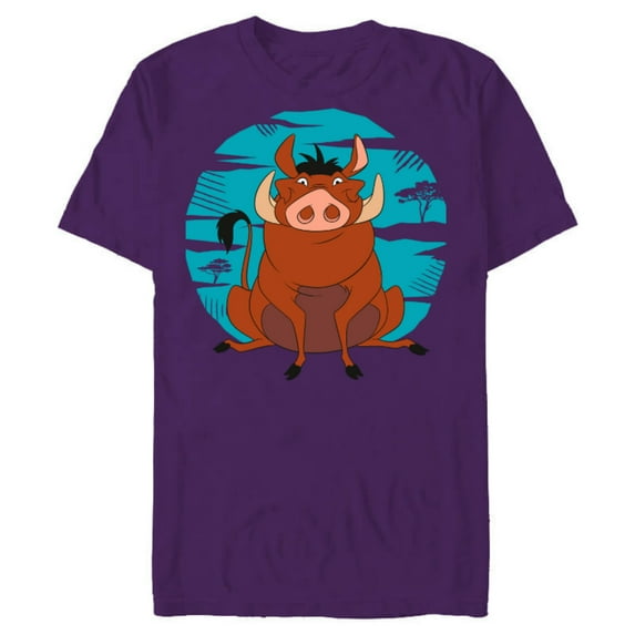 Disney The Lion King Happy Pumbaa - Short Sleeve Blended T-Shirt for Adults -Customized-Purple