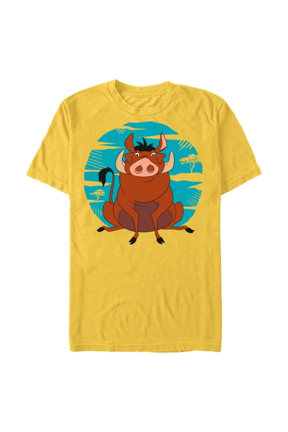 The Lion King Happy Pumbaa - Short Sleeve Blended T-Shirt for Adults -Customized-Yellow