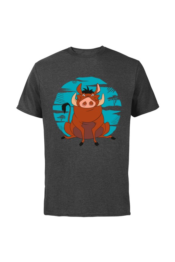 The Lion King Happy Pumbaa - Short Sleeve Cotton T-Shirt for Adults -Customized-Charcoal
