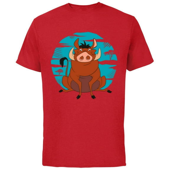 Disney The Lion King Happy Pumbaa - Short Sleeve Cotton T-Shirt for Adults -Customized-Red