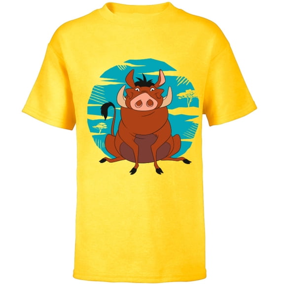 Disney The Lion King Happy Pumbaa - Short Sleeve T-Shirt for Kids - Customized-Yellow