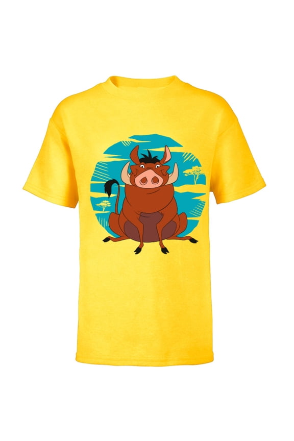The Lion King Happy Pumbaa - Short Sleeve T-Shirt for Kids - Customized-Yellow