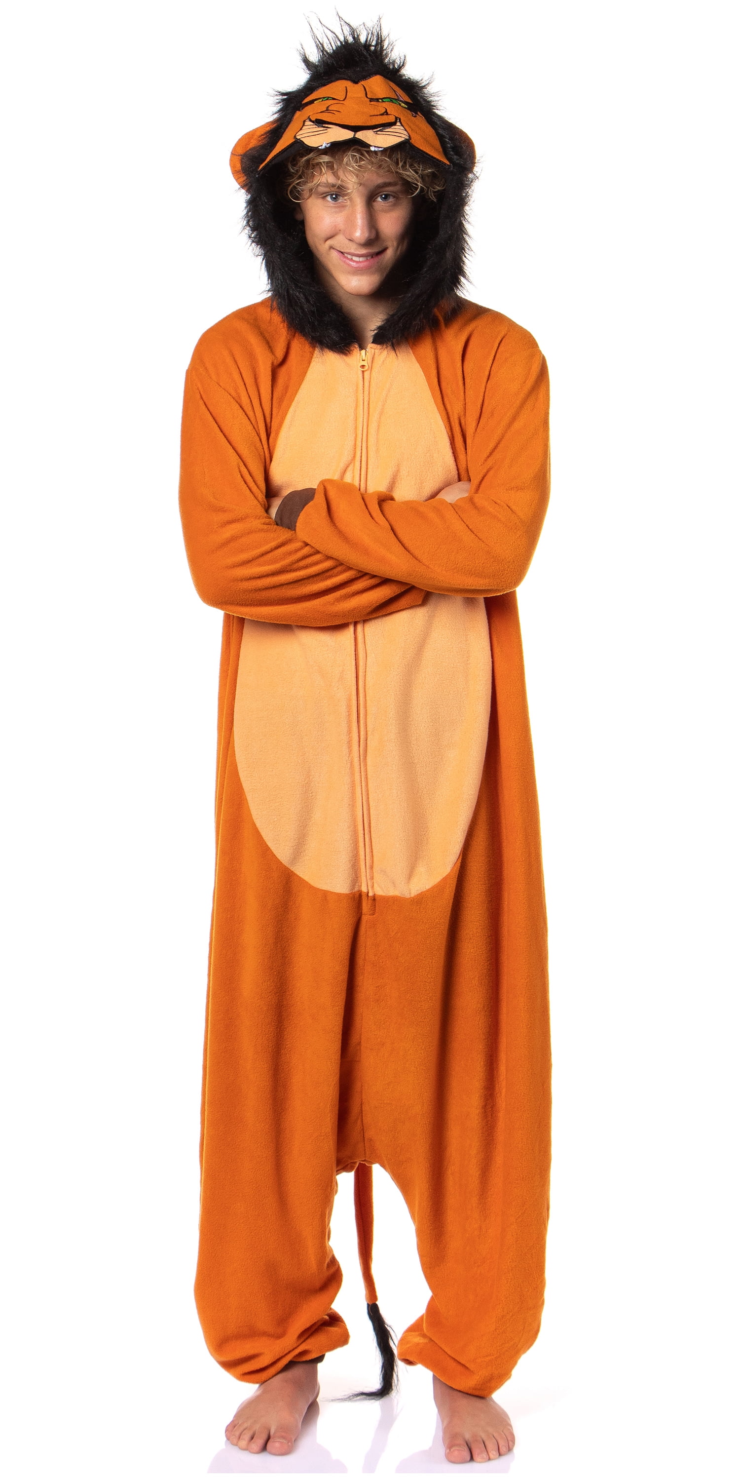 Disney The Lion King Scar Cozy Micro Fleece Villain Scar Costume Cosplay  Men's One Piece Pajama Hooded Union Suit, image size:1500x3000