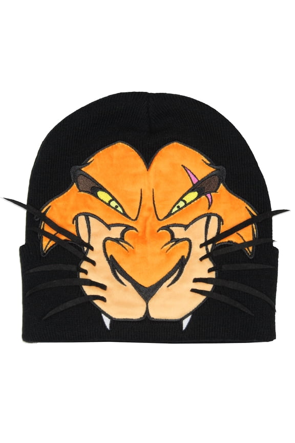 Disney The Lion King Scar Felt Embroidered Face Design with 3D Whiskers Adult Cuffed Beanie Hat