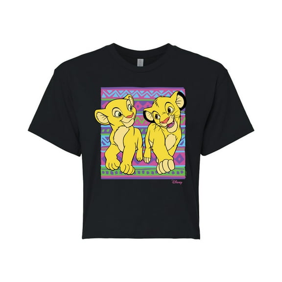 Disney - The Lion King - Simba Nala Pattern - Juniors Cropped Cotton Blend T-Shirt