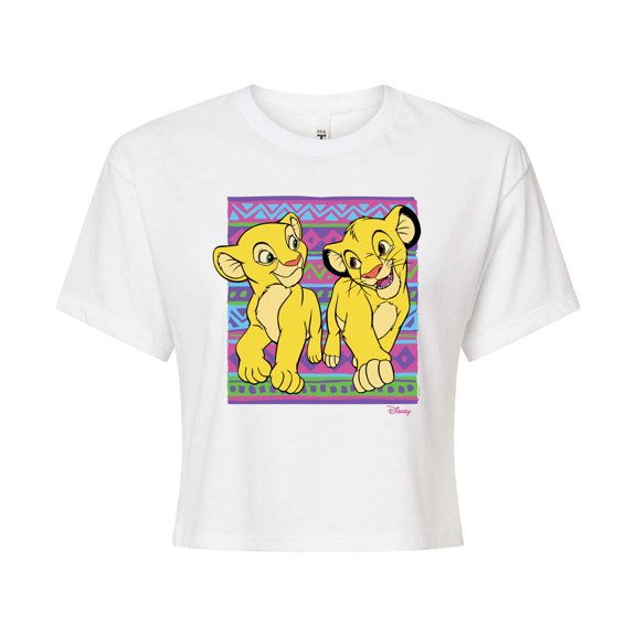 Disney - The Lion King - Simba Nala Pattern - Juniors Cropped Cotton Blend T-Shirt