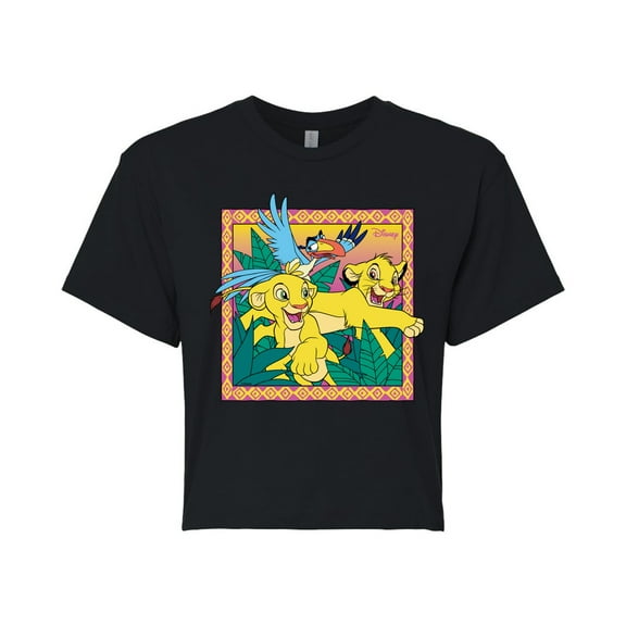 Disney - The Lion King - Simba Nala Zazu - Juniors Cropped Cotton Blend T-Shirt
