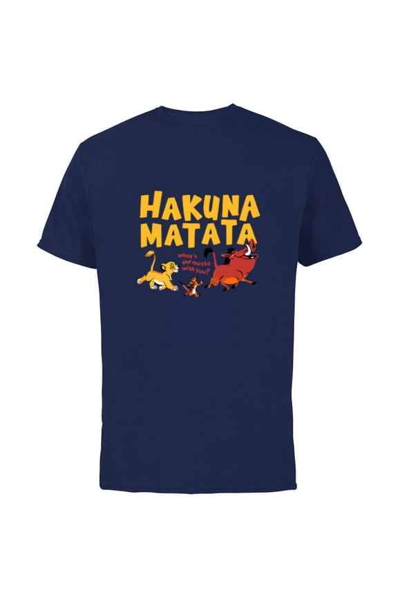 The Lion King Simba Timon Pumbaa Hakuna Matata Walk - Short Sleeve Cotton T-Shirt for Adults - Customized-Navy