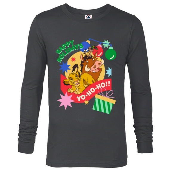 Disney The Lion King Simba Timon Pumbaa Happy Holidays - Long Sleeve T-Shirt for Men - Customized-Charcoal Heather