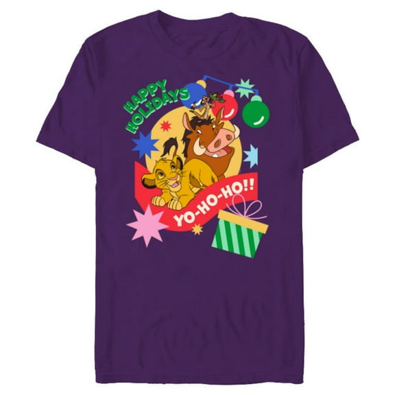 Disney The Lion King Simba Timon Pumbaa Happy Holidays - Short Sleeve Blended T-Shirt for Adults - Customized-Purple