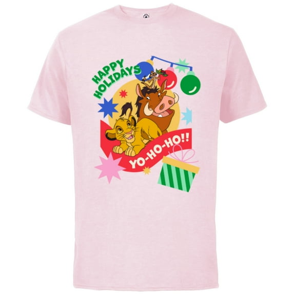 Disney The Lion King Simba Timon Pumbaa Happy Holidays - Short Sleeve Cotton T-Shirt for Adults - Customized-Soft Pink