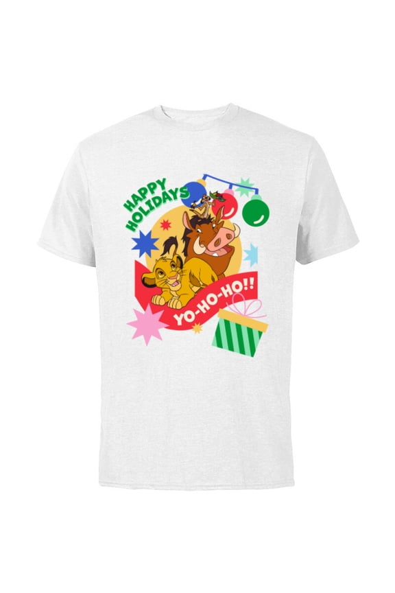 The Lion King Simba Timon Pumbaa Happy Holidays - Short Sleeve Cotton T-Shirt for Adults - Customized-White