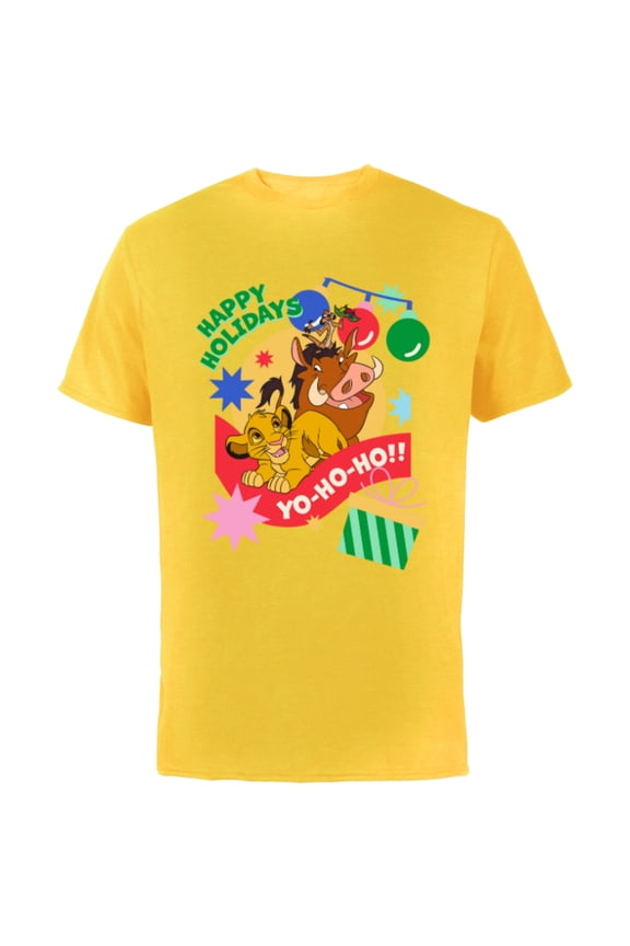 The Lion King Simba Timon Pumbaa Happy Holidays - Short Sleeve Cotton T-Shirt for Adults - Customized-Yellow