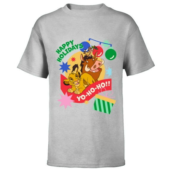 Disney The Lion King Simba Timon Pumbaa Happy Holidays - Short Sleeve T-Shirt for Kids - Customized-Athletic Heather