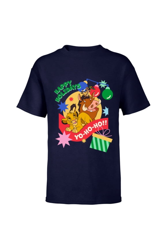 The Lion King Simba Timon Pumbaa Happy Holidays - Short Sleeve T-Shirt for Kids - Customized-Navy