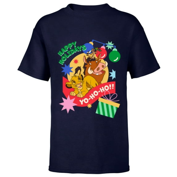 Disney The Lion King Simba Timon Pumbaa Happy Holidays - Short Sleeve T-Shirt for Kids - Customized-Navy