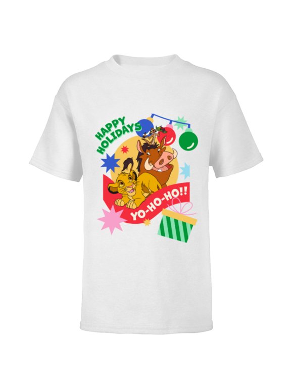 The Lion King Simba Timon Pumbaa Happy Holidays - Short Sleeve T-Shirt for Kids - Customized-White