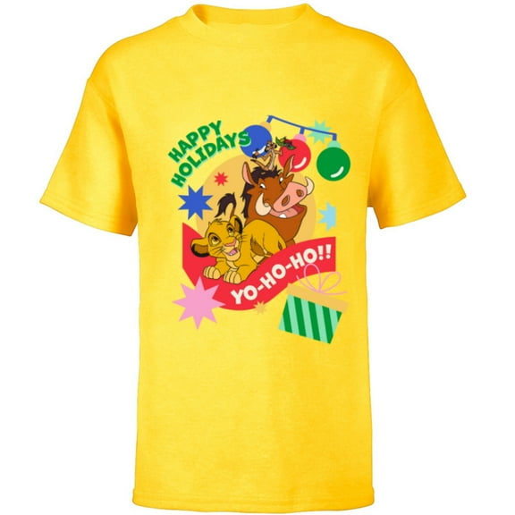 Disney The Lion King Simba Timon Pumbaa Happy Holidays - Short Sleeve T-Shirt for Kids - Customized-Yellow